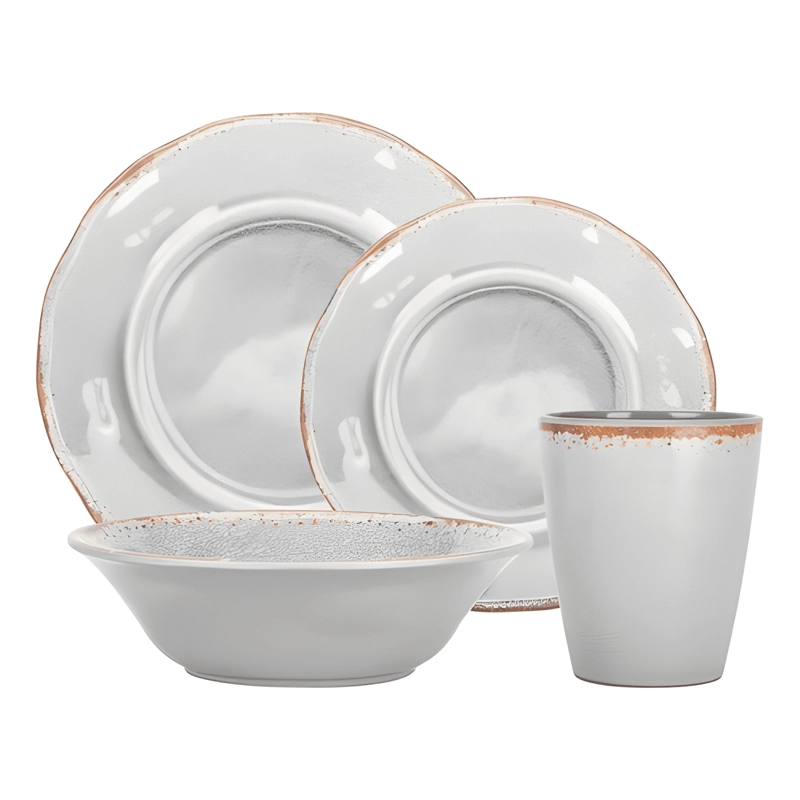 SET 16 PCS JUEGO DE VAJILLA COMPLETO MELAMINA ECOLOGICO GRIS - 2