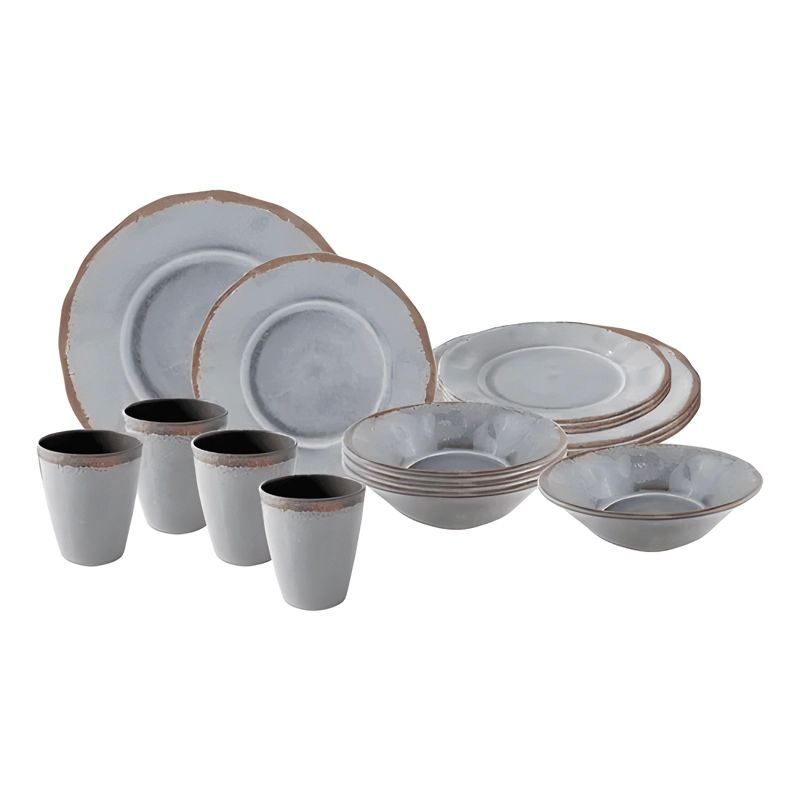 SET 16 PCS JUEGO DE VAJILLA COMPLETO MELAMINA ECOLOGICO GRIS - 4