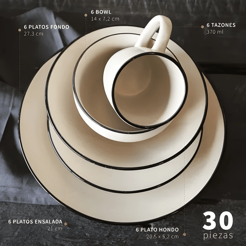 JUEGO DE LOZA 30 PCS CERAMICA OPORTO CREMA #3 - 3