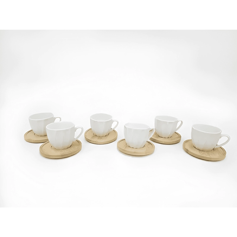 SET DE TAZA PARA CAFE CERAMICA Y PLATOS DE MADERA BAMBU100ML - 3