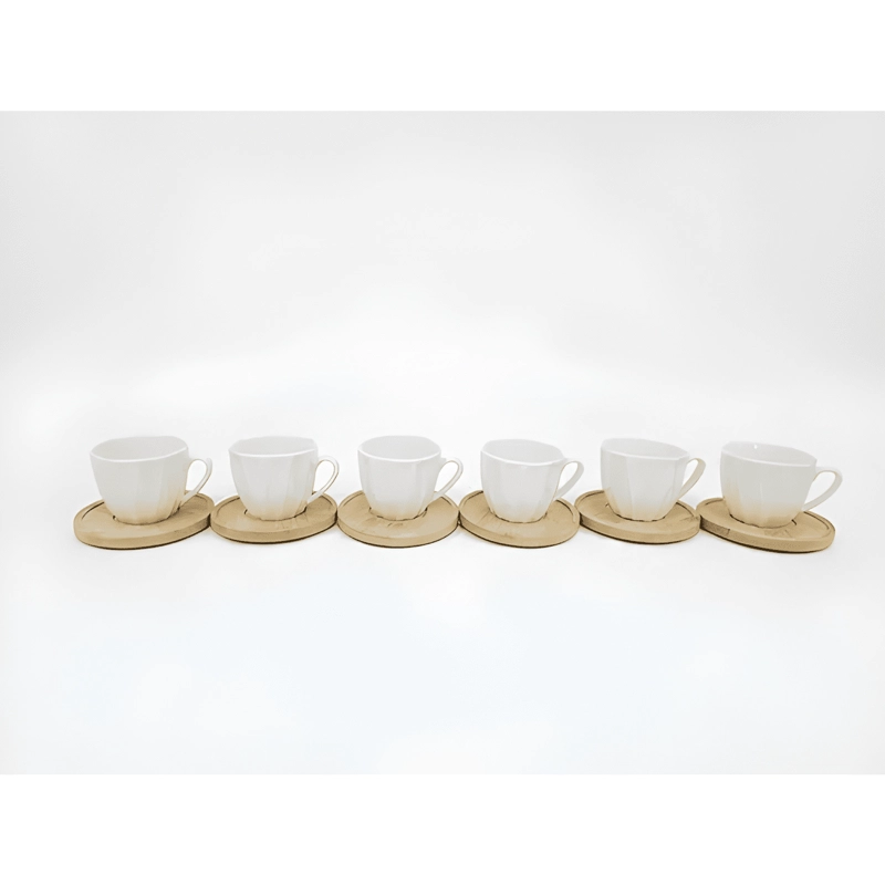 SET DE TAZA PARA CAFE CERAMICA Y PLATOS DE MADERA BAMBU100ML - 4
