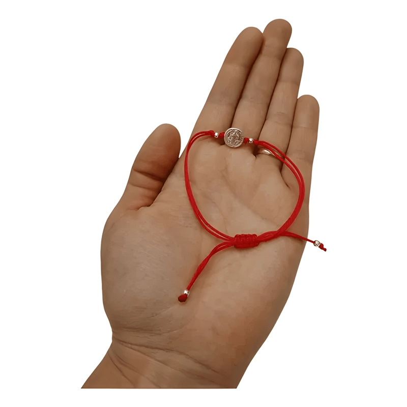 PULSERA DE PROTECCION MEDALLA SAN BENITO PLATA 925 HILO ROJA - 1