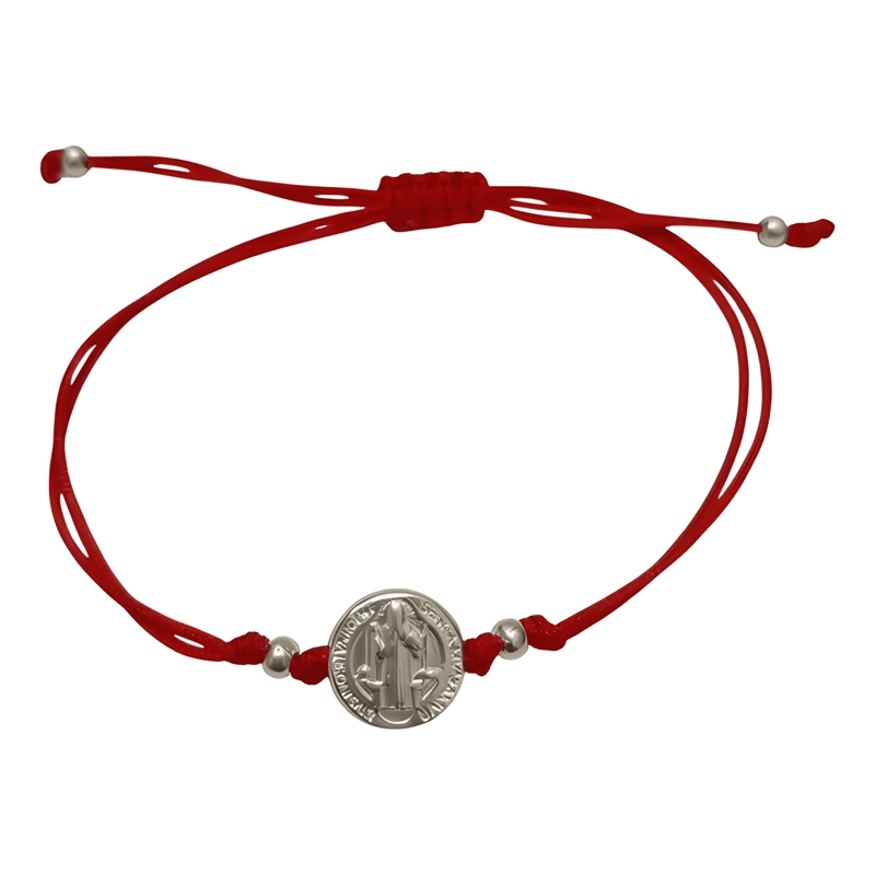 PULSERA DE PROTECCION MEDALLA SAN BENITO PLATA 925 HILO ROJA - 3