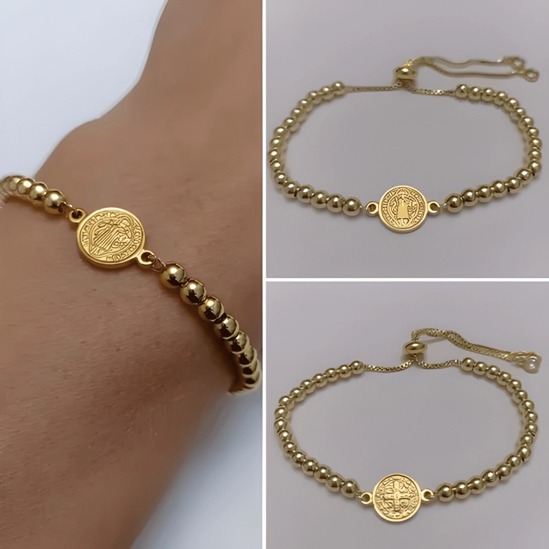 PULSERA SAN BENITO CUENTAS BAÑO ORO/PLATINO AJUSTABLE UNISEX - 2