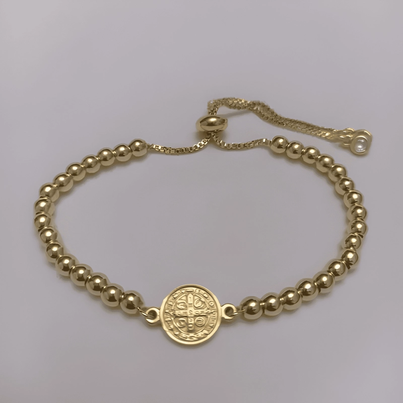 PULSERA SAN BENITO CUENTAS BAÑO ORO/PLATINO AJUSTABLE UNISEX - 3