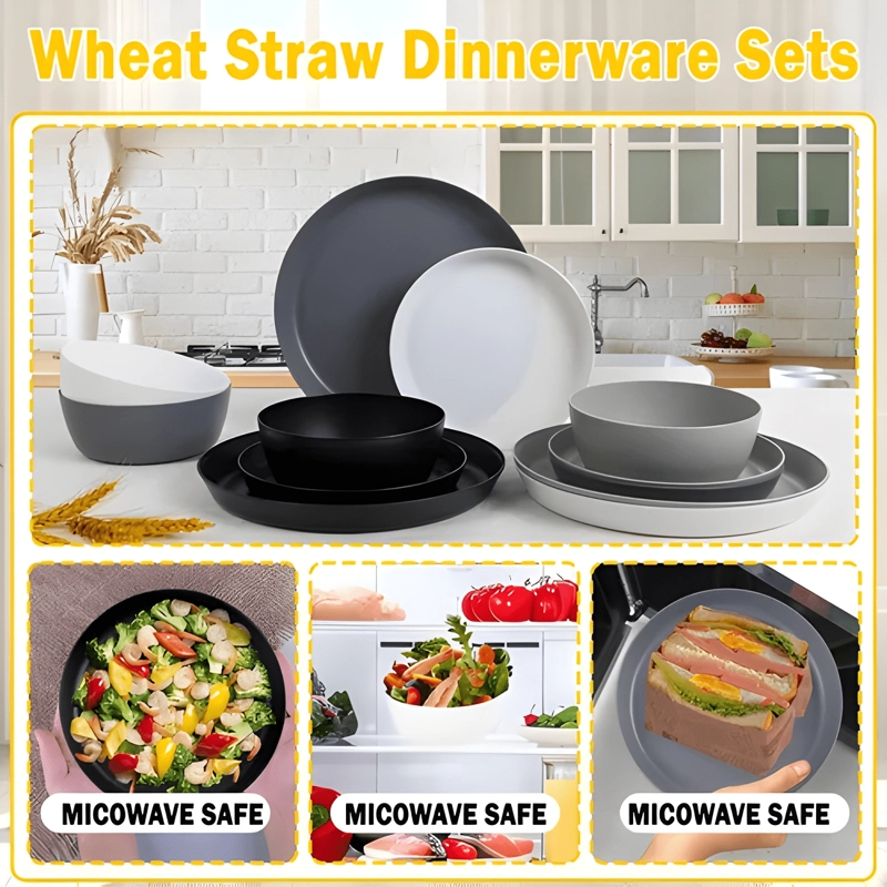 SET 12 PLATOS Y BOWLS REUTILIZABLES DE PAJA DE TRIGO EJON... - 4