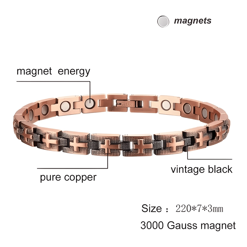 PULSERA COBRE MAGNE TICA - BRAZALETE IMANES ARTRITIS - CRUZ - 4
