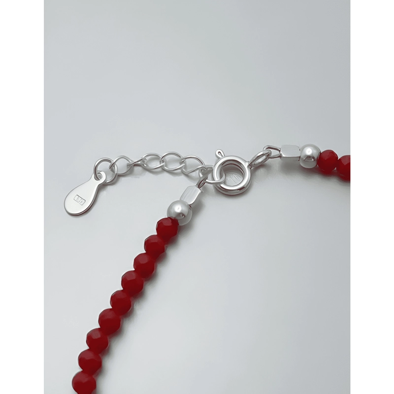PULSERA NUDO DE BRUJAS PLATA FINA CRISTALES ROJOS PROTECCION - 2