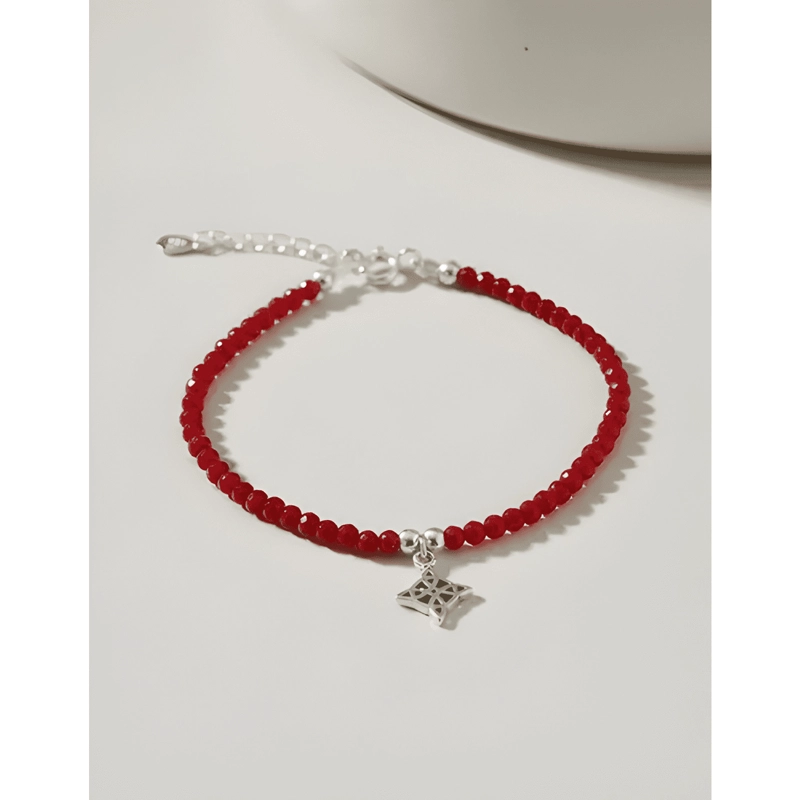 PULSERA NUDO DE BRUJAS PLATA FINA CRISTALES ROJOS PROTECCION - 3