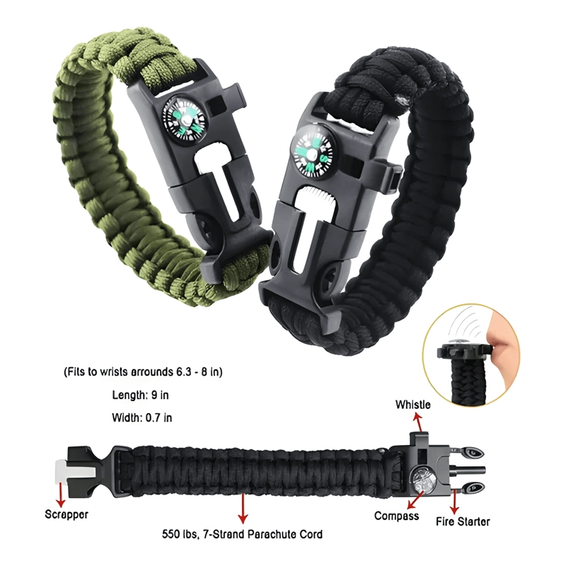 PAR DE PULSERAS TACTICA PARACORD DE SUPERVIVENCIA MULTIUSO - 4