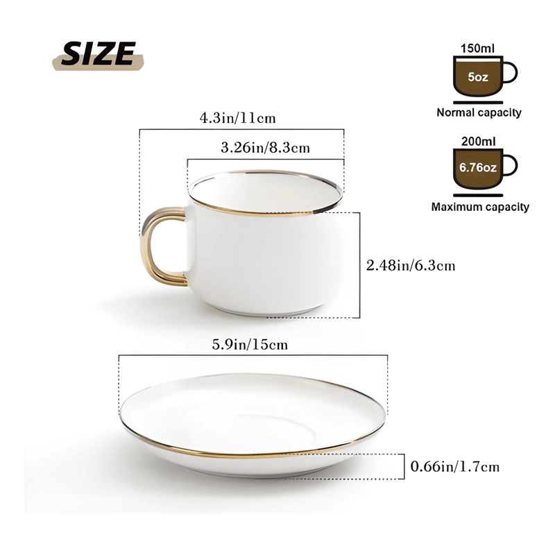 JUEGO DE 4 TAZAS Y PLATOS DE PORCELANA CON BORDE D... BLANCA - 3