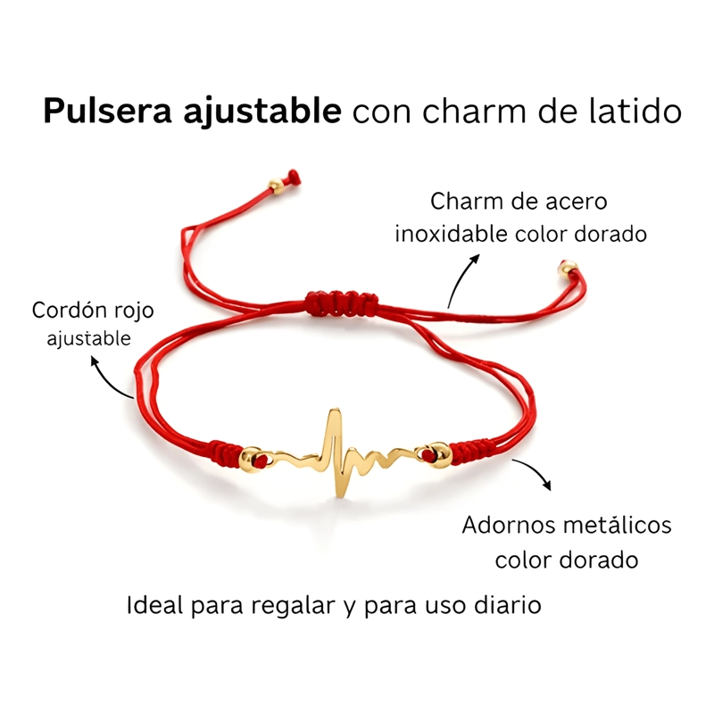 PULSERA BRAZALETE HILO PROTECCION CHARM DE LATIDOS ROJO - 1