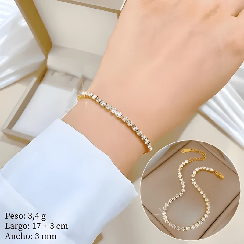 PULSERA DE TITANIO AJUSTABLE CRISTALES GALVANIZADO MUJER - 4