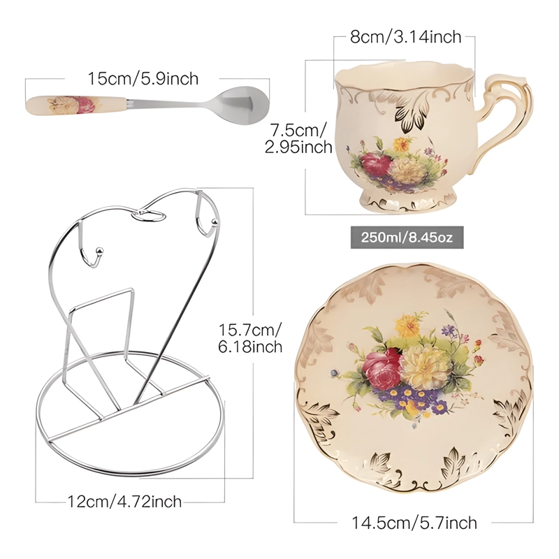 JUEGO DE 2 TAZAS Y PLATOS VINTAGE PARA TE  8 OZ YOLIFE TAZ... - 2
