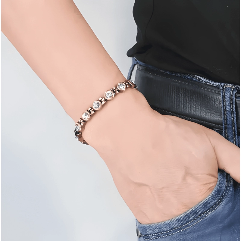PULSERA BRAZALETE COBRE PIEDRAS IMANES ARTRITIS TERAPIA - 1
