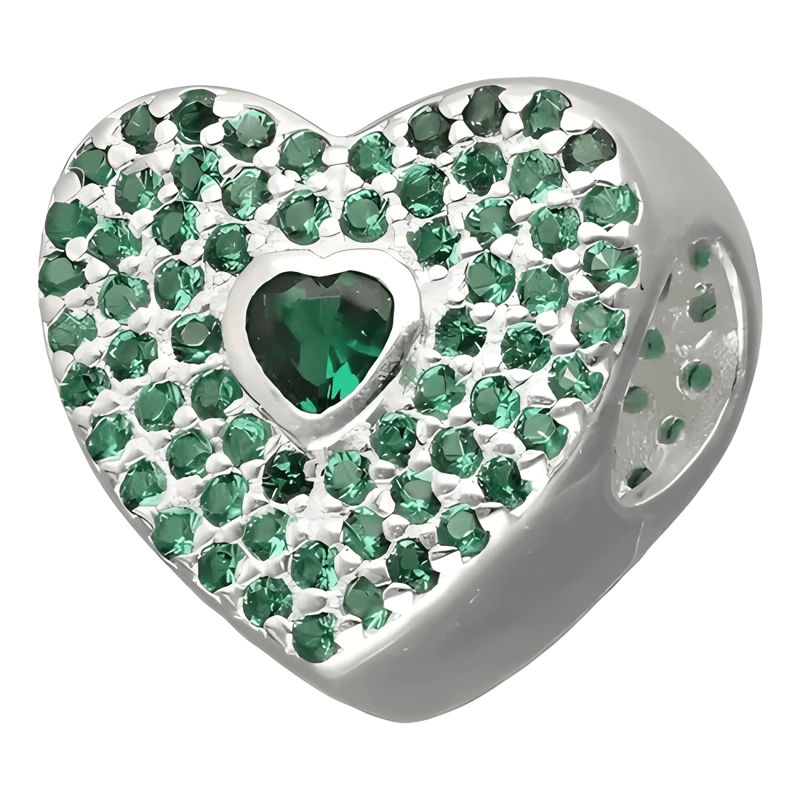 CHARM PLATA FINA 925 CORAZON CIRCONES ESMERALDA MUJER - 3