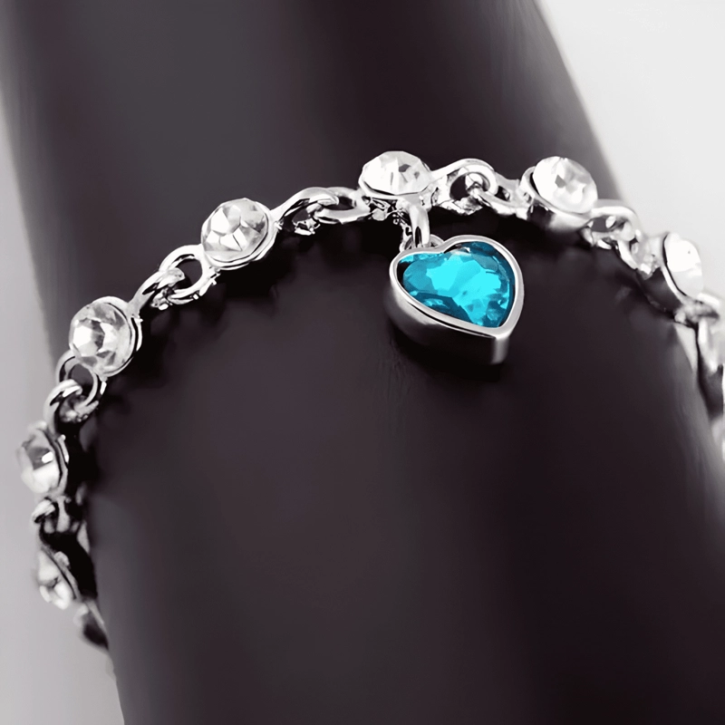 PULSERA CORAZON DE PLATA 925 PIEDRA 17 CM AZUL CELESTE - 2