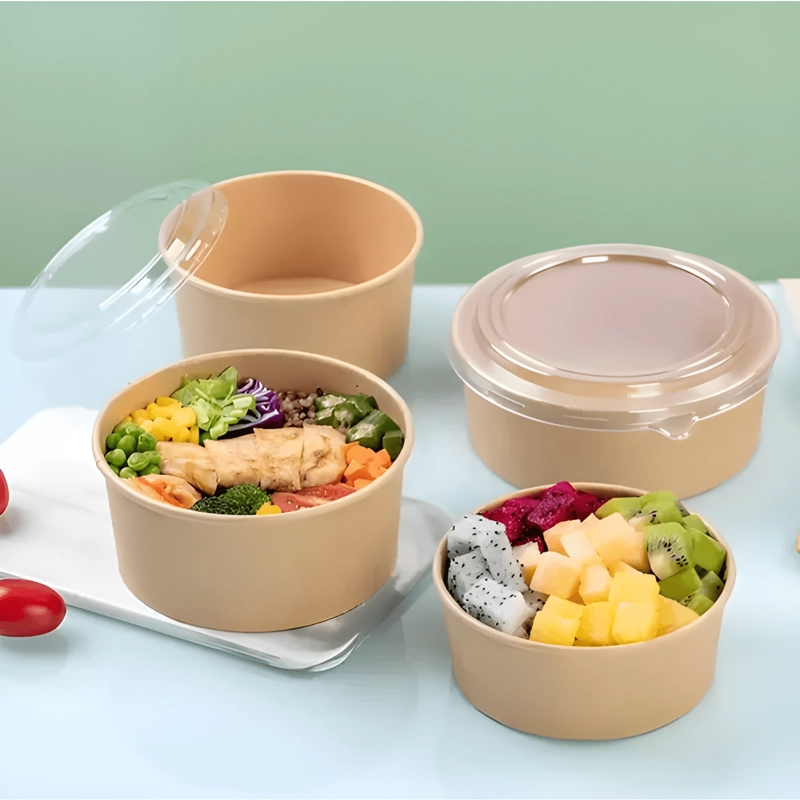 100 BOWLS PLASTICO BOWL KRAFT BOWL CON TAPA ENVASES 1000 CC - 1
