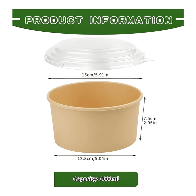 100 BOWLS PLASTICO BOWL KRAFT BOWL CON TAPA ENVASES 1000 CC - 2