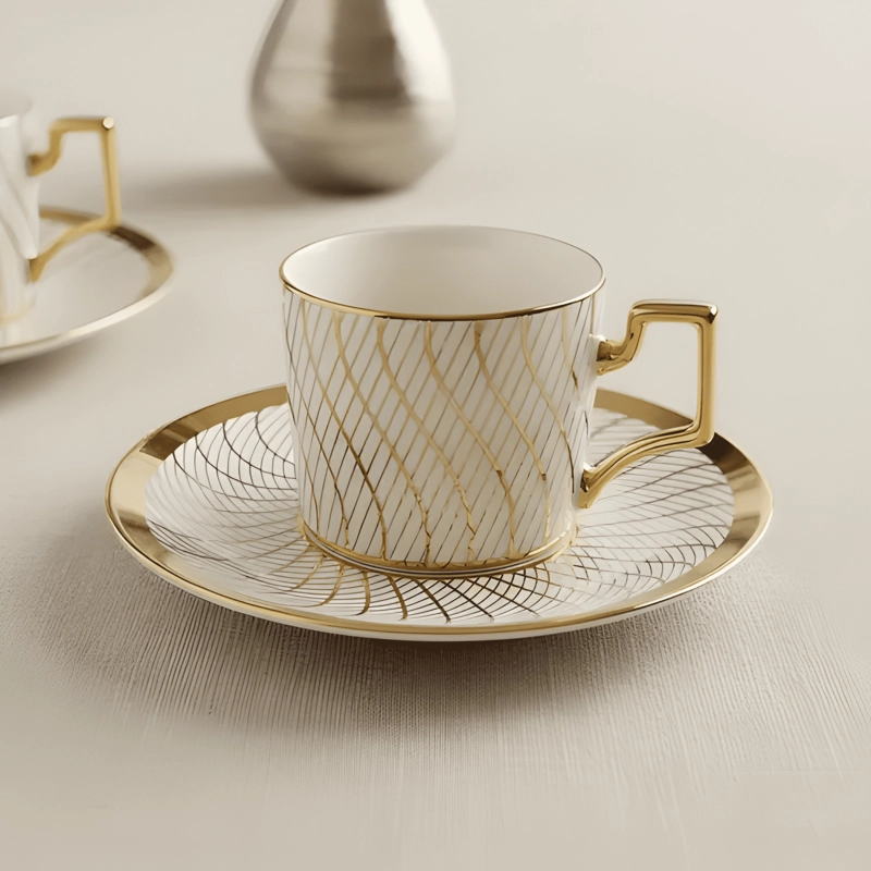 JUEGO DE 12PZS TAZAS TE  + PLATOS 200ML AMALFI BEIGE - 1