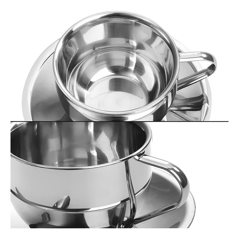 SET 4 TAZAS DE ACERO INOXIDABLE CON CUCHARAS Y PLATOS OKL... - 4