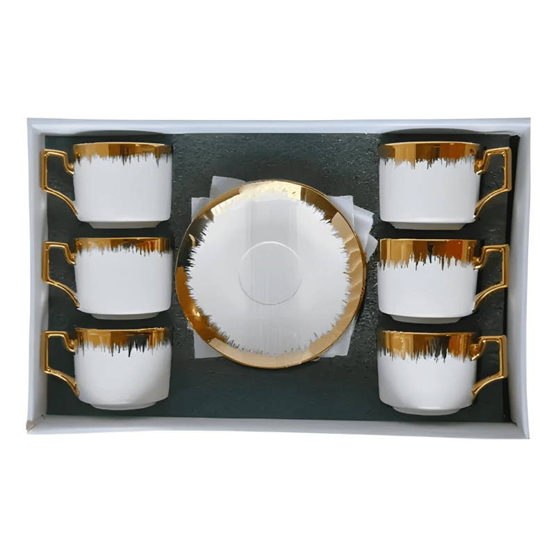 JUEGO DE 6 TAZAS DE TE  Y PORCELANA CON DETALLES DORADOS CAFE - 4