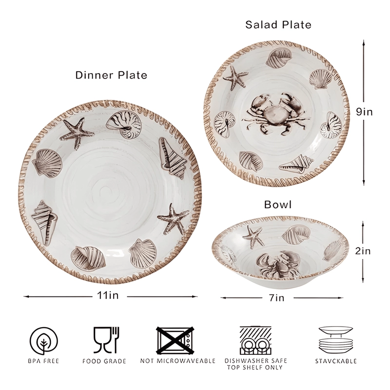 JUEGOS DE VAJILLAS DE ZAROCRUS MELAMINE, 12 PIEZAS DE PLATOS - 2