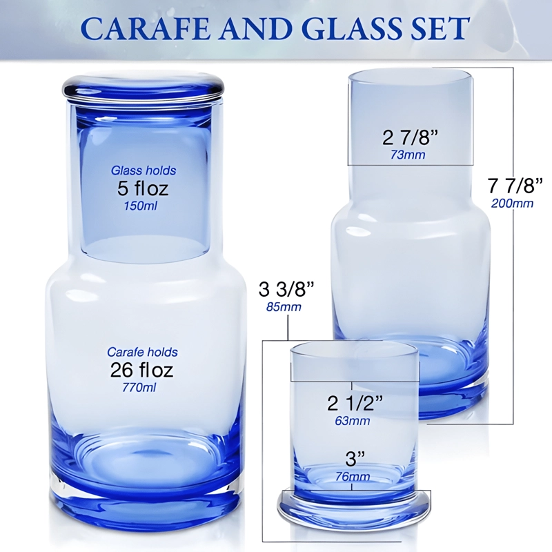 JUEGO DE GARRAFA Y VASO OMBRE  PARA MESA DE NOCHE YUN... AZUL - 3