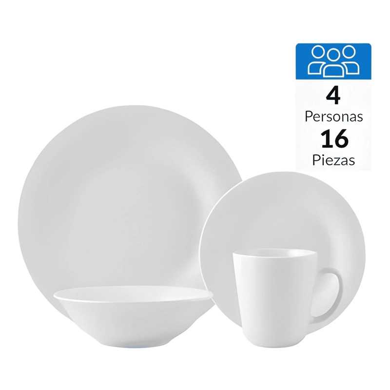 JUEGO VAJILLA PORCELANA 16 PIEZAS REDONDO COCINA BLANCO - 4