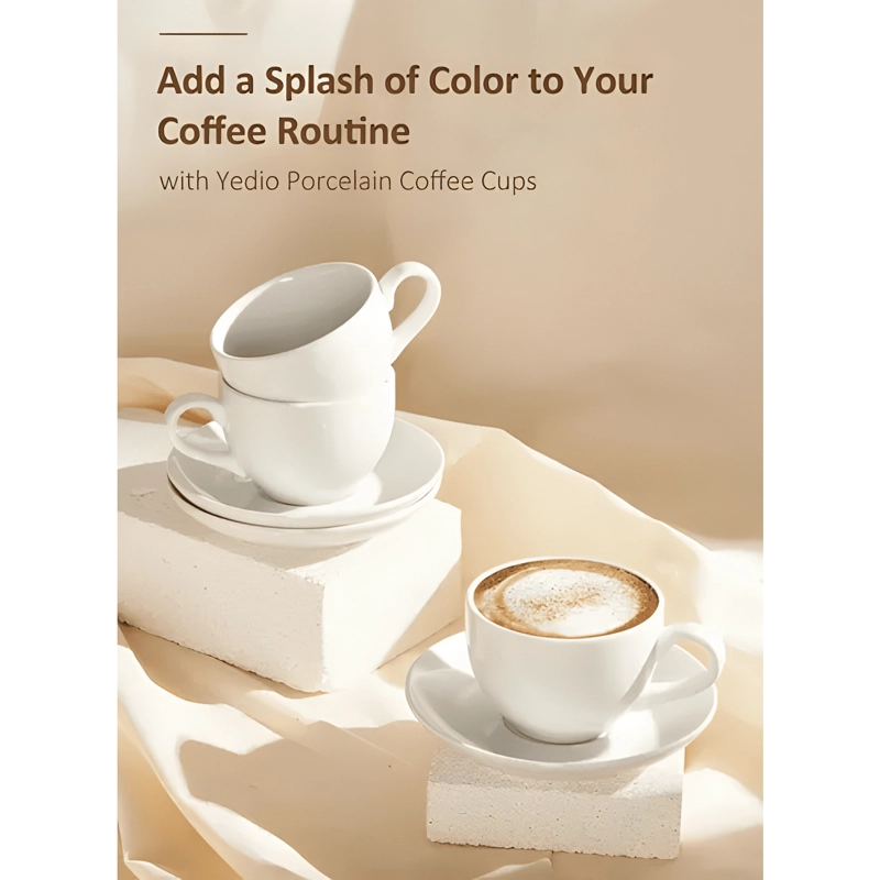 JUEGO DE 6 TAZAS DE PORCELANA CON PLATO 180 ML PARA... CAFE - 4