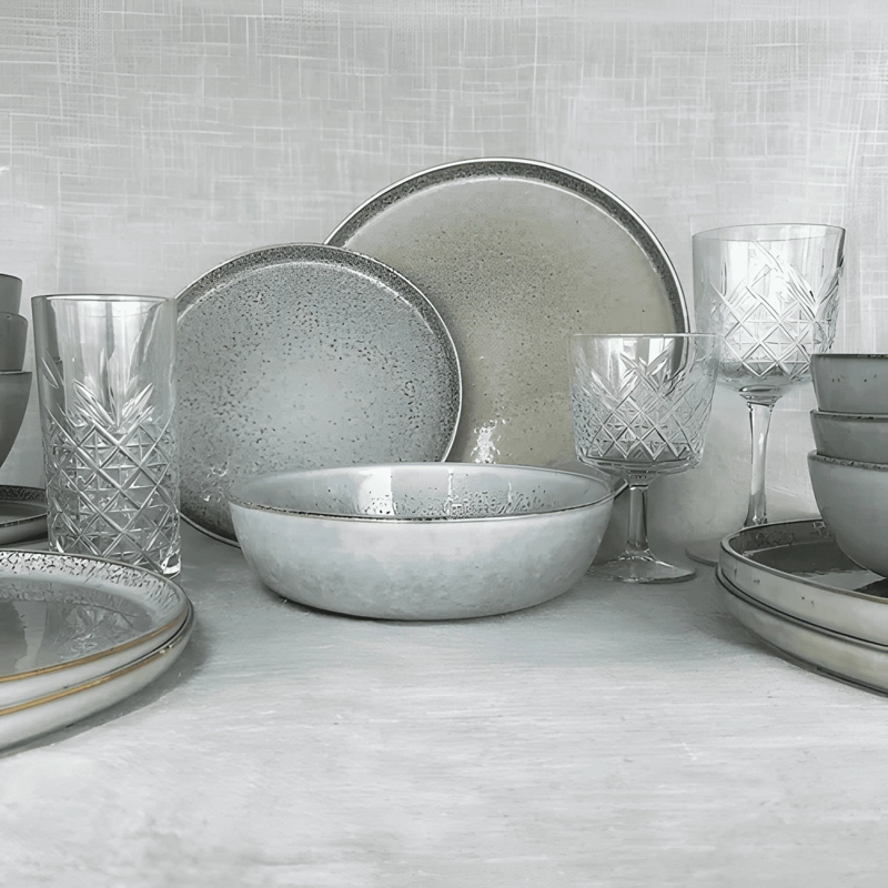 SET VAJILLA 18 PIEZAS CERAMICA LINEA OSLO TIPO GRES GRIS - 4