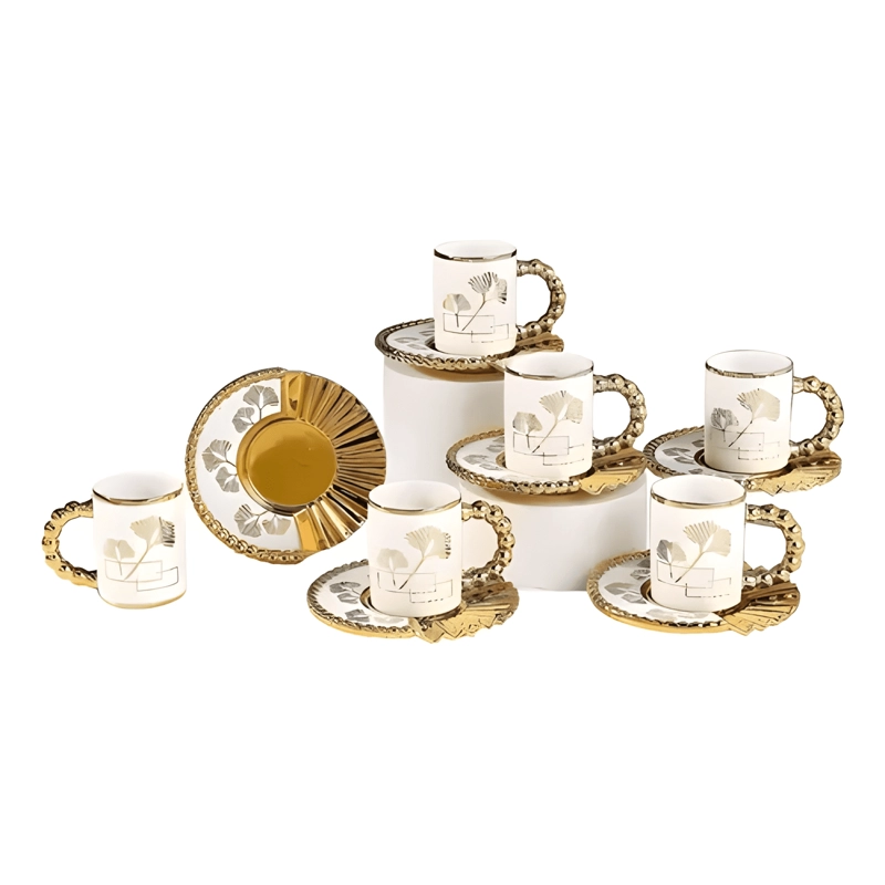 JUEGO VAJILLA SET 6 TAZAS PLATO DECORADO ADORNO CAFE  #2 - 1