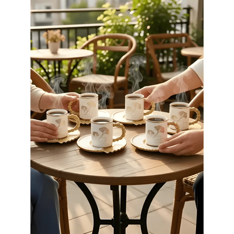 JUEGO VAJILLA SET 6 TAZAS PLATO DECORADO ADORNO CAFE  #2 - 2