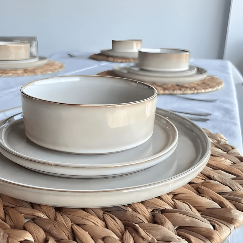 SET VAJILLA 18 PIEZAS CERAMICA LINEA RUSTICA BEIGE - 2