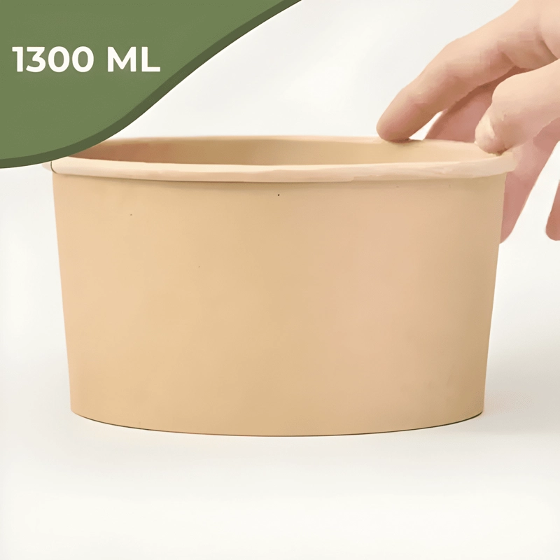 30 BOWL ENVASE RECIPIENTE KRAFT ENVASE TAPA PET 1300ML - 3