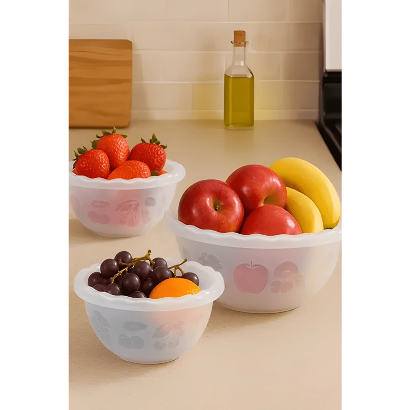 SET 3 RECIPIENTE DE ENSALADA BOWL REDONDO PLASTICO MULTIUSO - 1