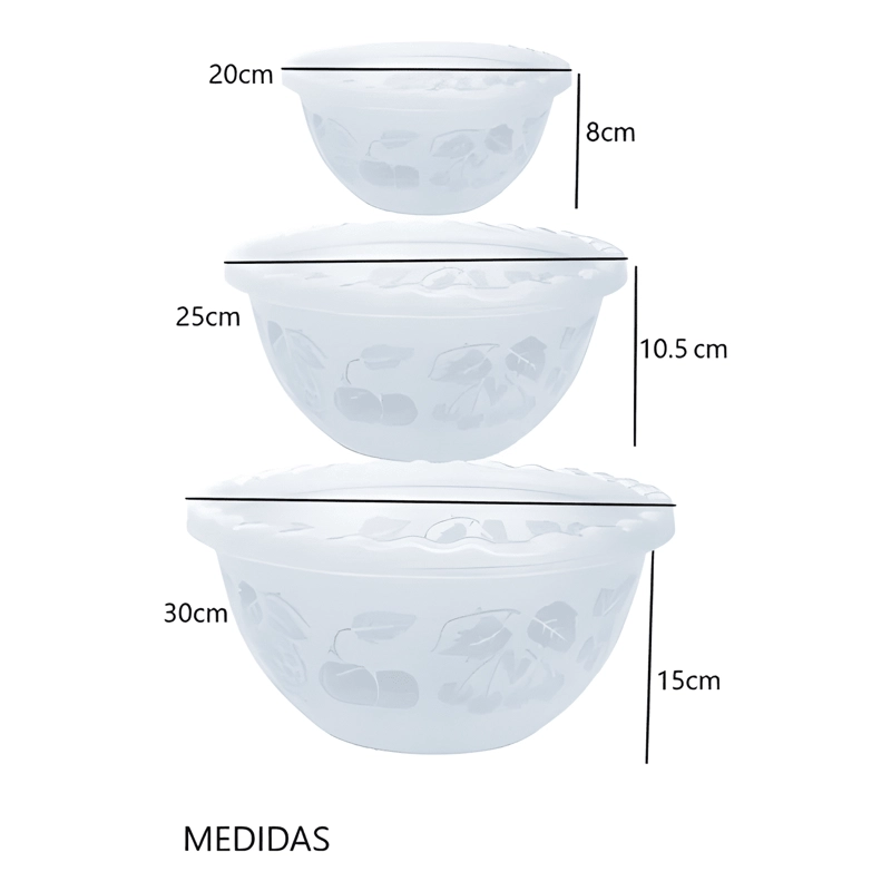 SET 3 RECIPIENTE DE ENSALADA BOWL REDONDO PLASTICO MULTIUSO - 3