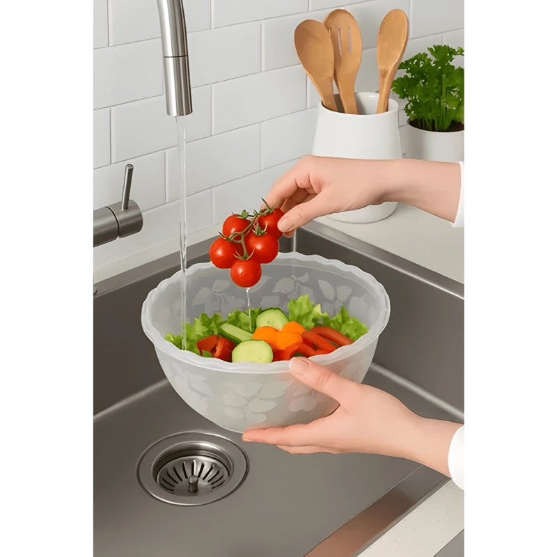 SET 3 RECIPIENTE DE ENSALADA BOWL REDONDO PLASTICO MULTIUSO - 4