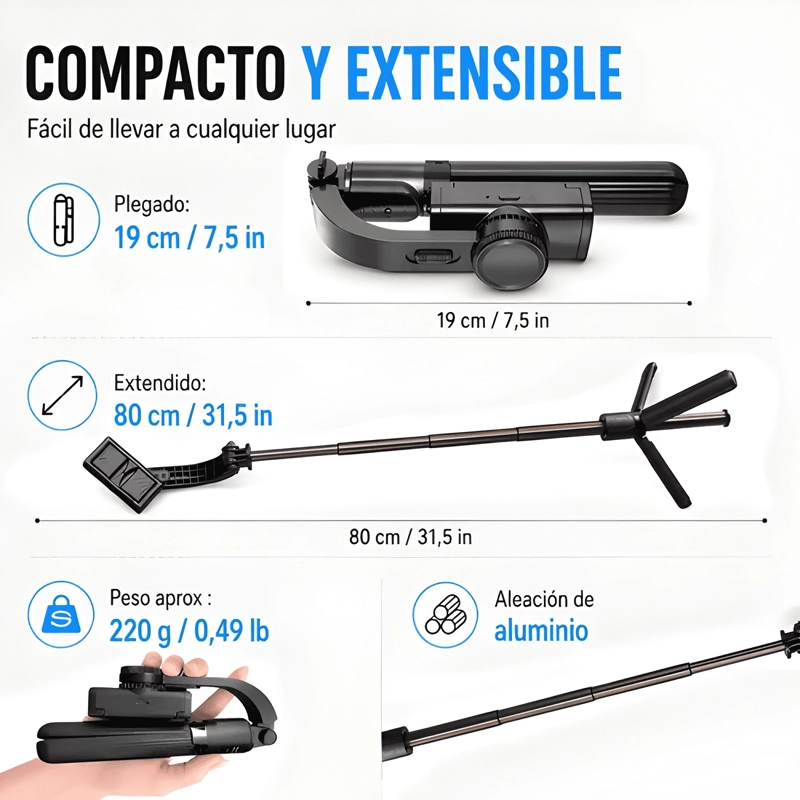 ESTABILIZADOR CELULAR GIMBAL L08 SELFIE STICK, TRIPODE/MANDO - 4