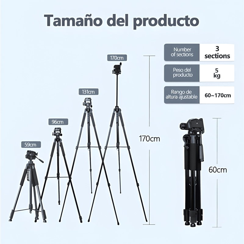 TRIPODE PROFESIONAL PARA CAMARA, CELULAR, VIDEO 1.7M - 4
