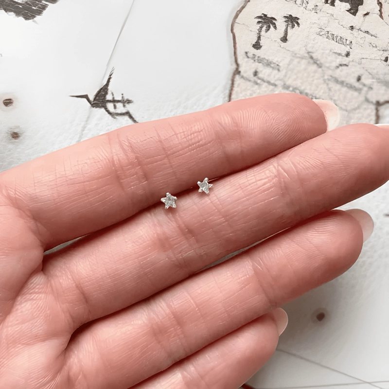AROS MINI ESTRELLAS BRILLANTES ARETES PEQUEÑOS PLATA FINA - 2