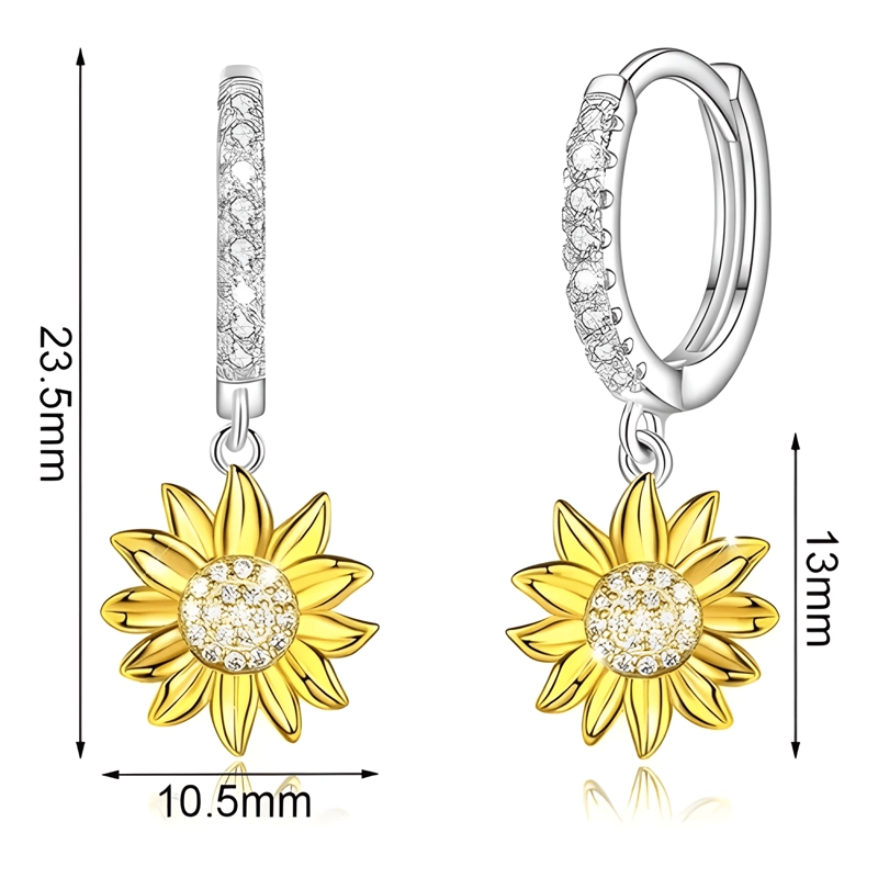 AROS GIRASOL PLATA 925 CIRCONITAS BLANCAS FLOR - 3