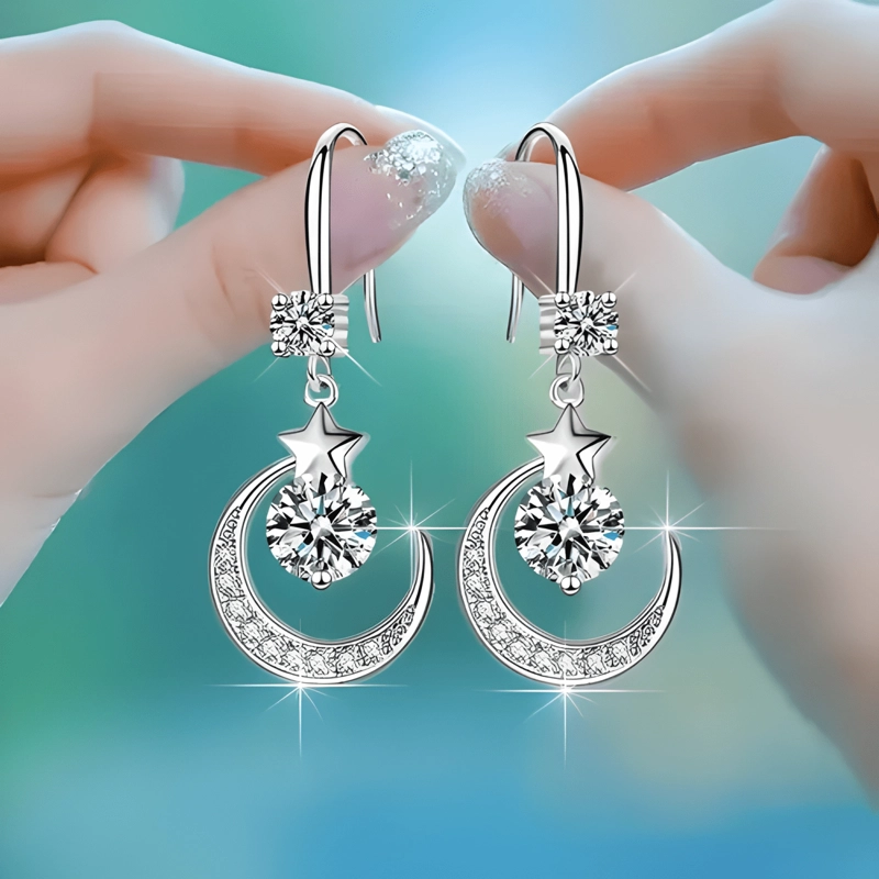 AROS COLGANTES MEDIALUNA ESTRELLA MUJER ENCHAPADO BLANCO - 2