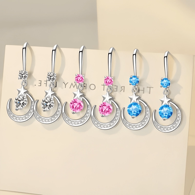 AROS COLGANTES MEDIALUNA ESTRELLA MUJER ENCHAPADO BLANCO - 3