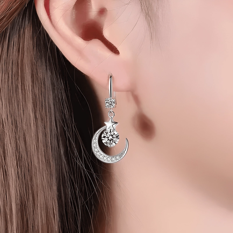 AROS COLGANTES MEDIALUNA ESTRELLA MUJER ENCHAPADO BLANCO - 4