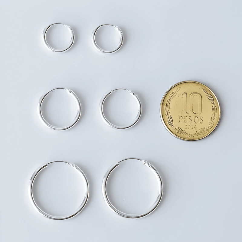(3 PAR) ARGOLLAS PLATA 925 - 10MM, 14MM Y 20MM - 1