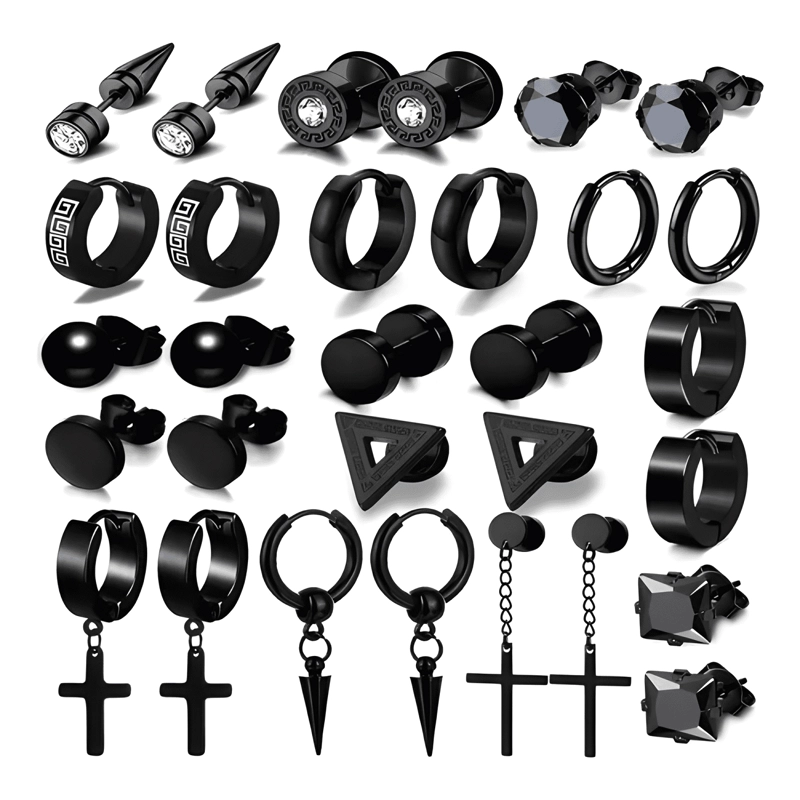 PACK 15 PARES ARETES HOMBRE CON PIERCING, ARRACADAS HOMBRE - 1