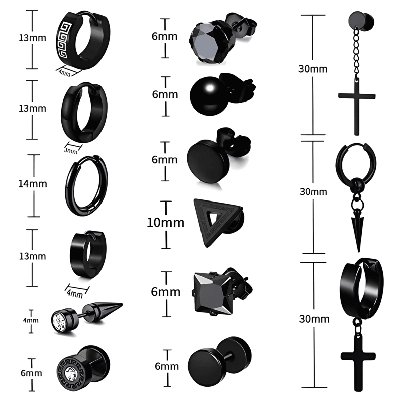 PACK 15 PARES ARETES HOMBRE CON PIERCING, ARRACADAS HOMBRE - 2