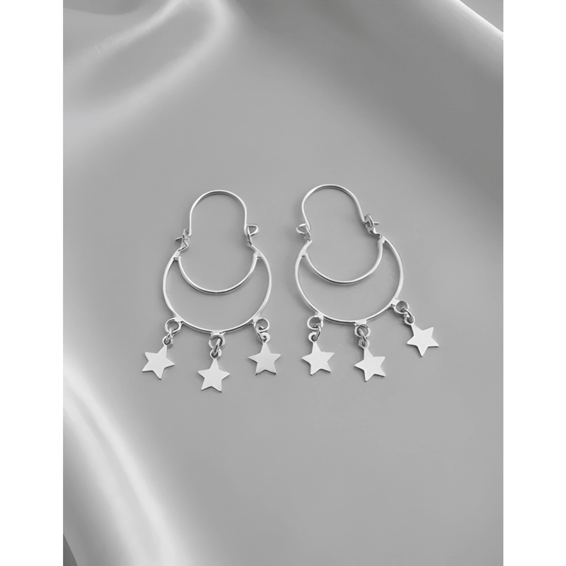 AROS ARGOLLA PLATA 925 ESTRELLAS COLGANTE REGALO MUJER CAJA - 1