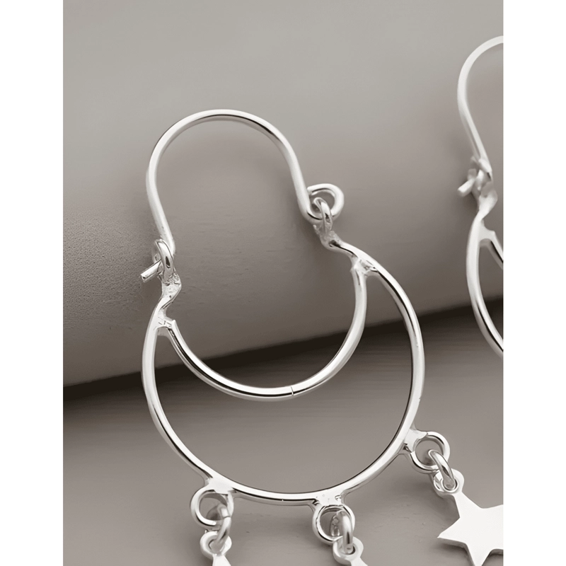 AROS ARGOLLA PLATA 925 ESTRELLAS COLGANTE REGALO MUJER CAJA - 2